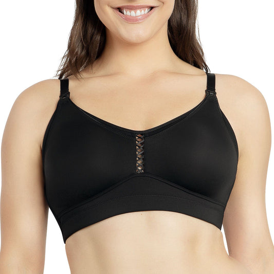 Erika P58611 Women Full Bust Smooth Seamless Wire-Free Nursing Bra - Black