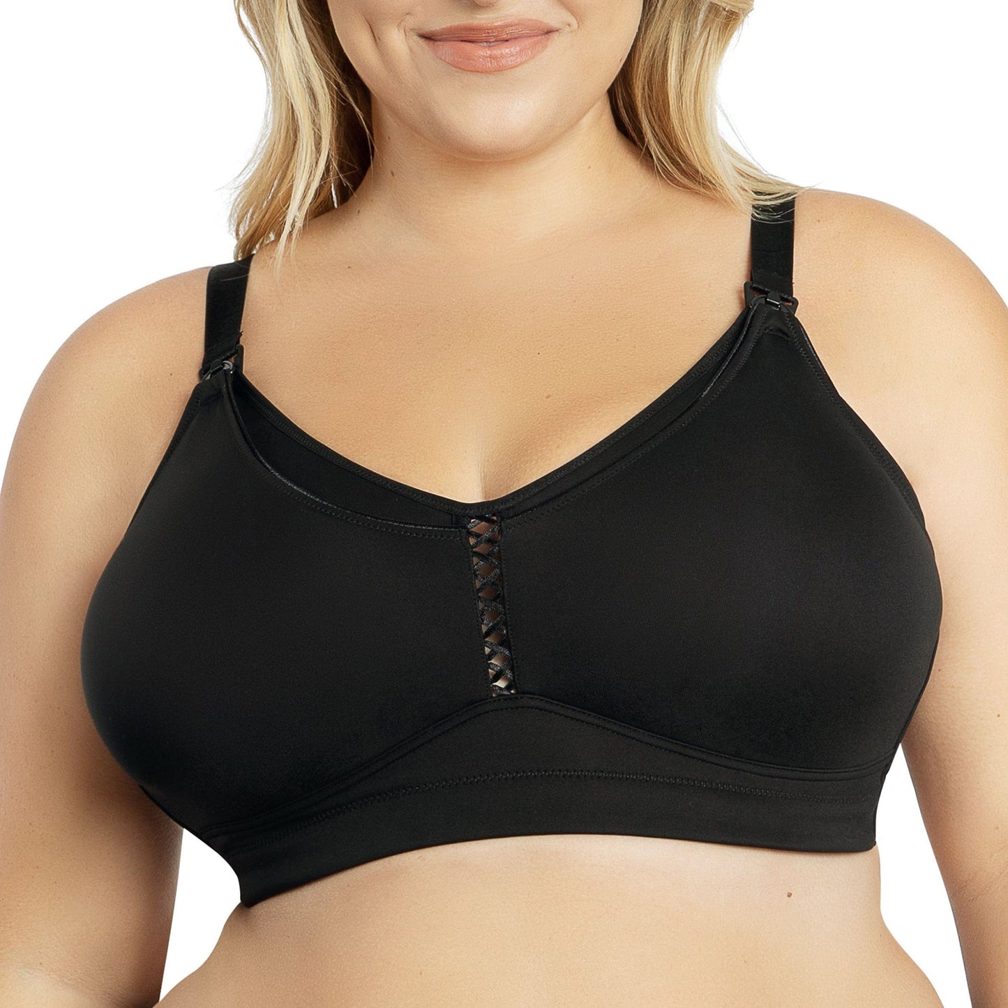 Erika P58611 Women Full Bust Smooth Seamless Wire-Free Nursing Bra - Black