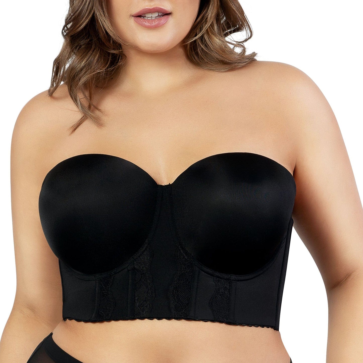 Elissa P50116 Women's Full Bust and Full Figure Strapless Longline Bra  - Black