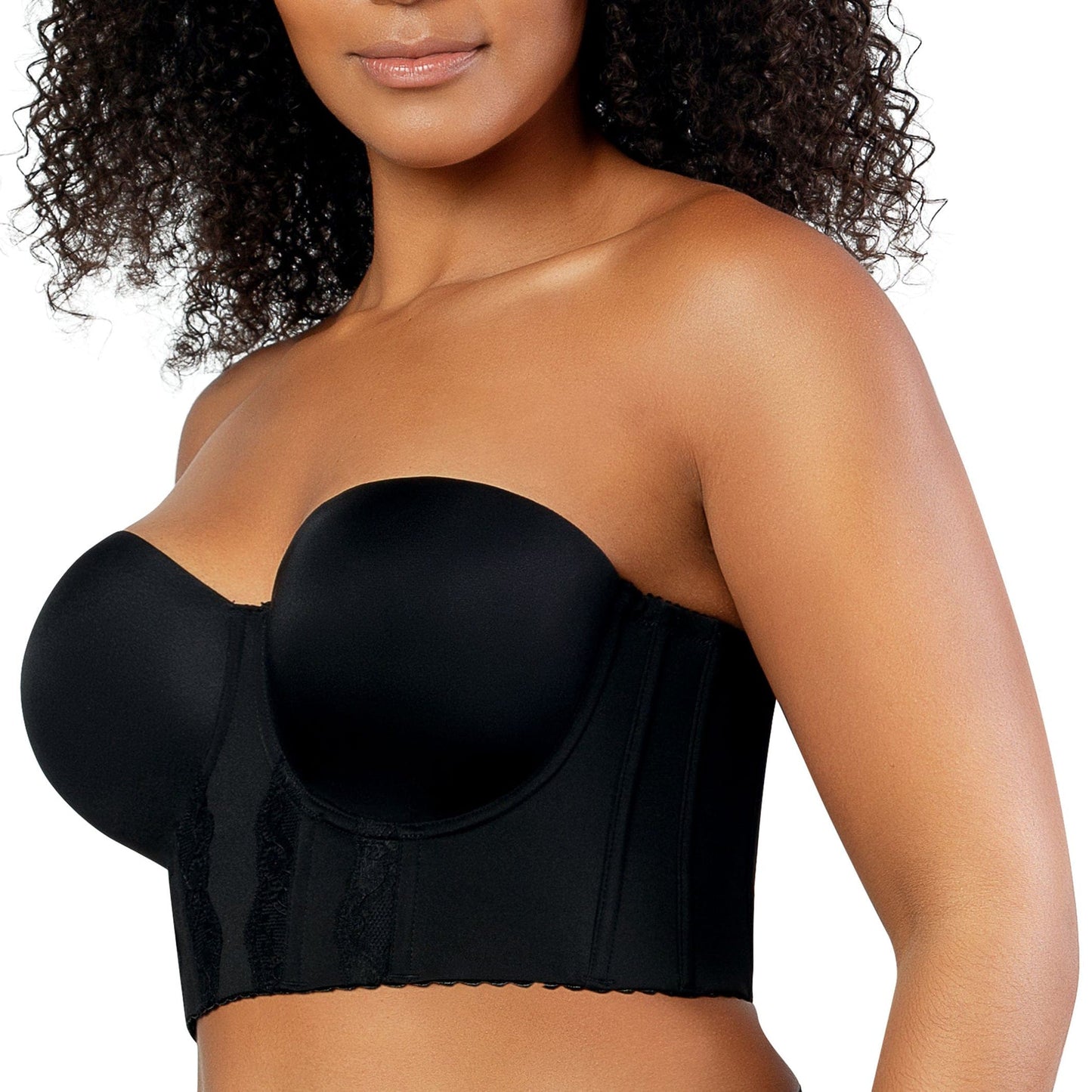 Elissa P50116 Women's Full Bust and Full Figure Strapless Longline Bra  - Black