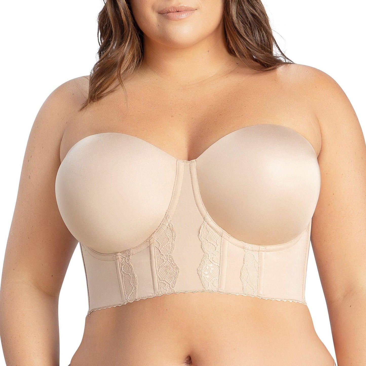 Elissa P50116 Women's Full Bust and Full Figure Strapless Longline Bra  - European Nude