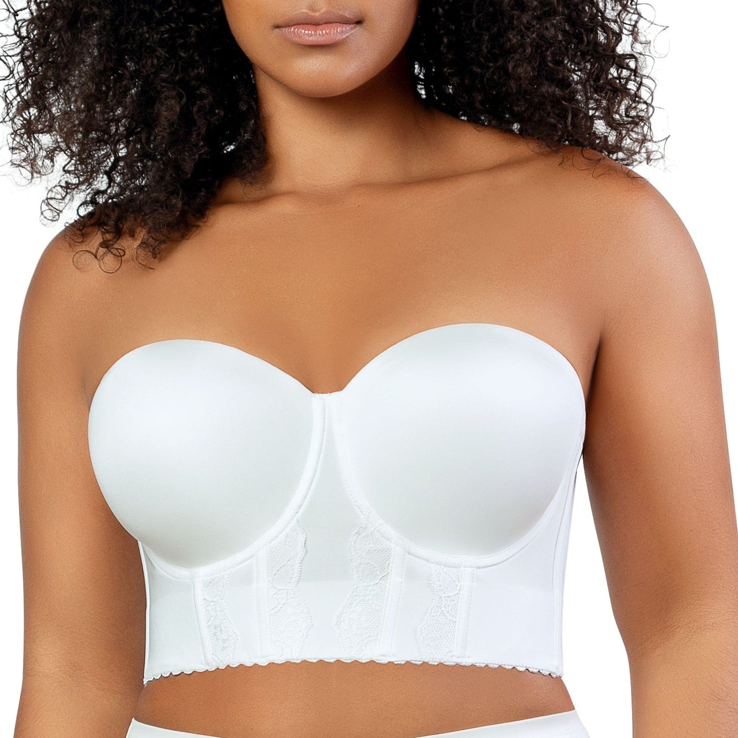 Elissa P50116 Women's Full Bust and Full Figure Strapless Longline Bra  - Pearl White