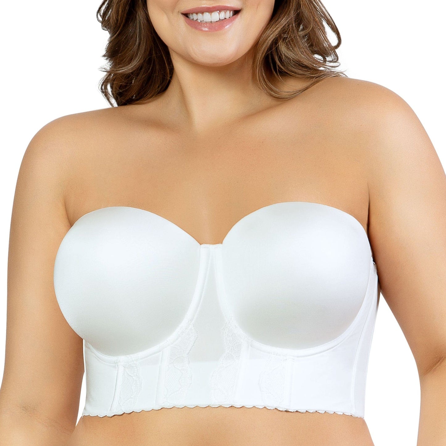 Elissa P50116 Women's Full Bust and Full Figure Strapless Longline Bra  - Pearl White