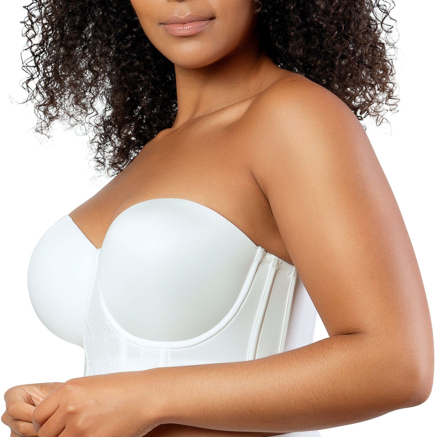 Elissa P50116 Women's Full Bust and Full Figure Strapless Longline Bra  - Pearl White
