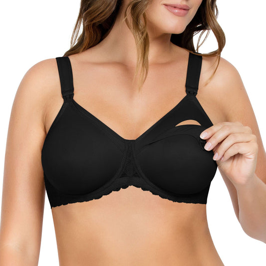 Leila NB502 Women's Full Figure Underwire Maternity Seamless Cup Nursing Bra Style - Black