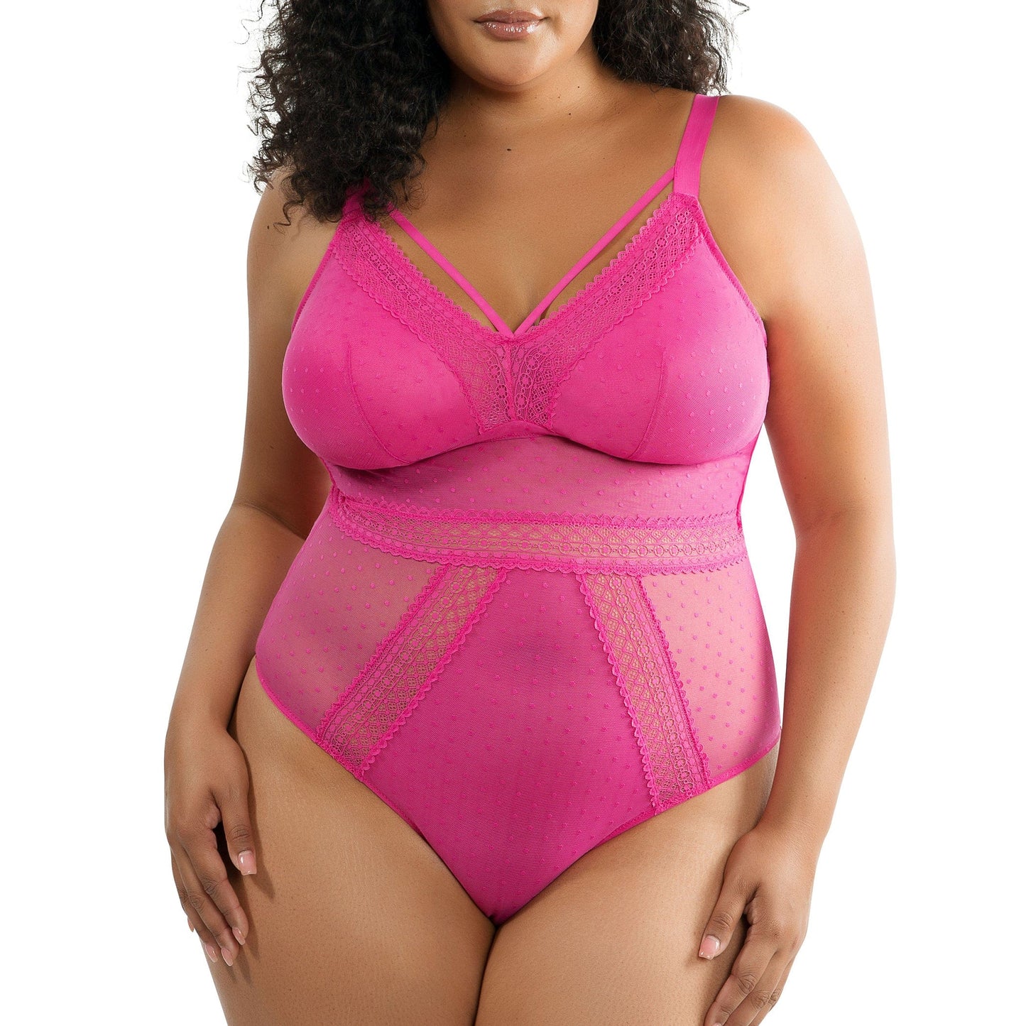 Mia Dot P6017 Women's Sexy Wire-free Bodysuit Lingerie - Bright Pink