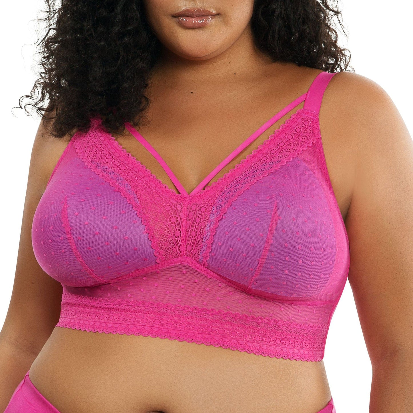 Mia Dot P6011 Women's Full Busted Lightly Padded Wire Free Bra - Bright pink