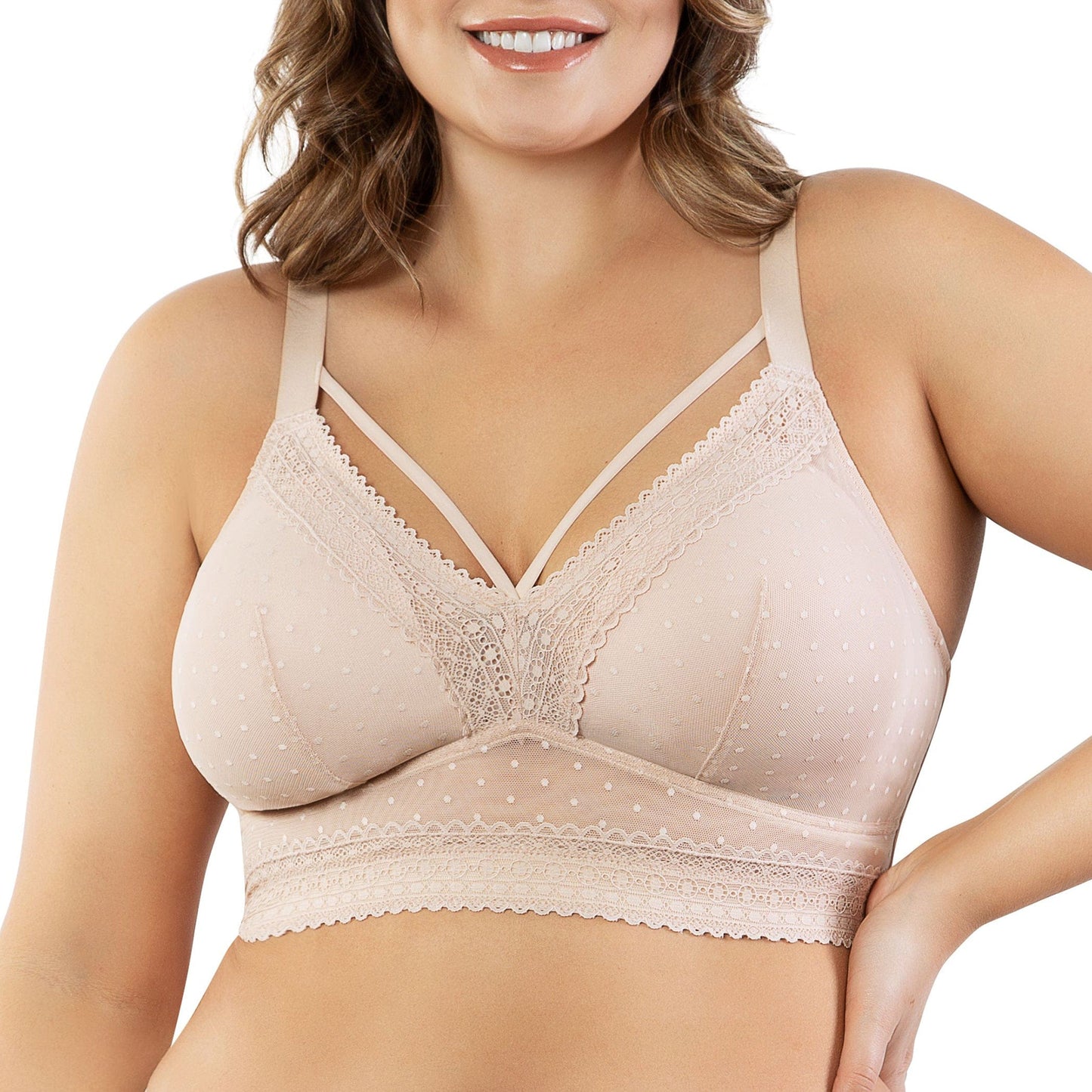Mia Dot P6011 Women's Full Busted Lightly Padded Wire Free Bra - Cameo Rose