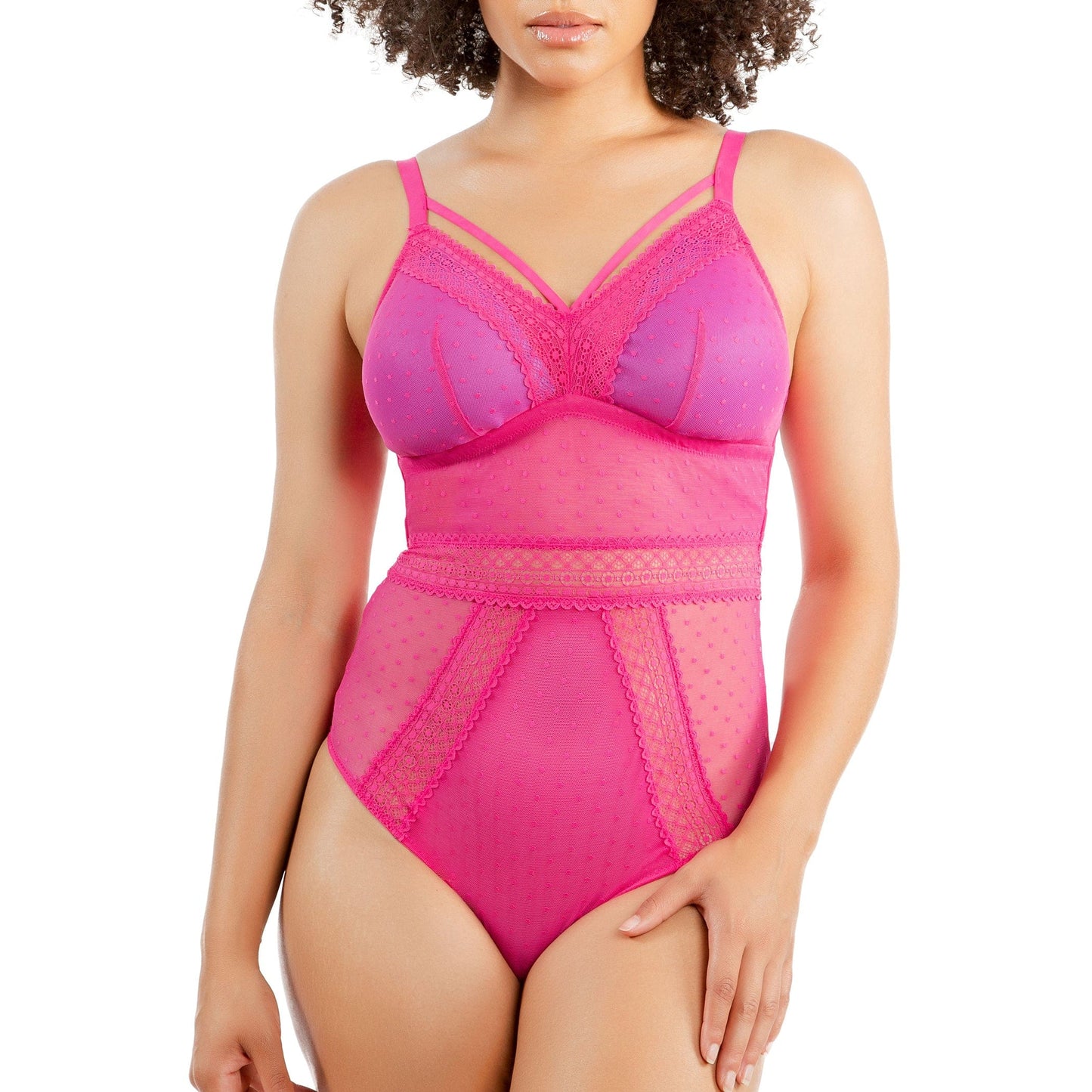 Mia Dot P6017 Women's Sexy Wire-free Bodysuit Lingerie - Bright Pink