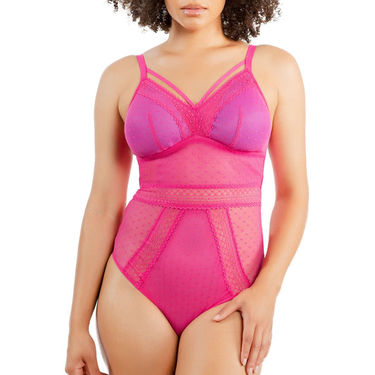 Mia Dot P6017 Women's Sexy Wire-free Bodysuit Lingerie - Bright Pink
