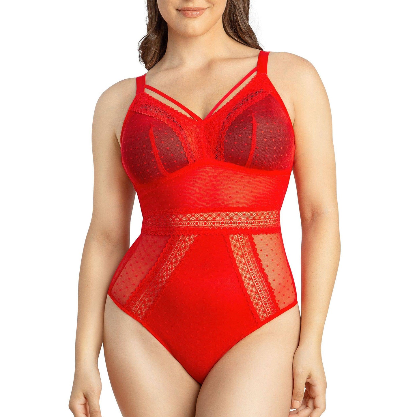 Mia Dot P6017 Women's Sexy Wire-free Bodysuit Lingerie - Racing Red