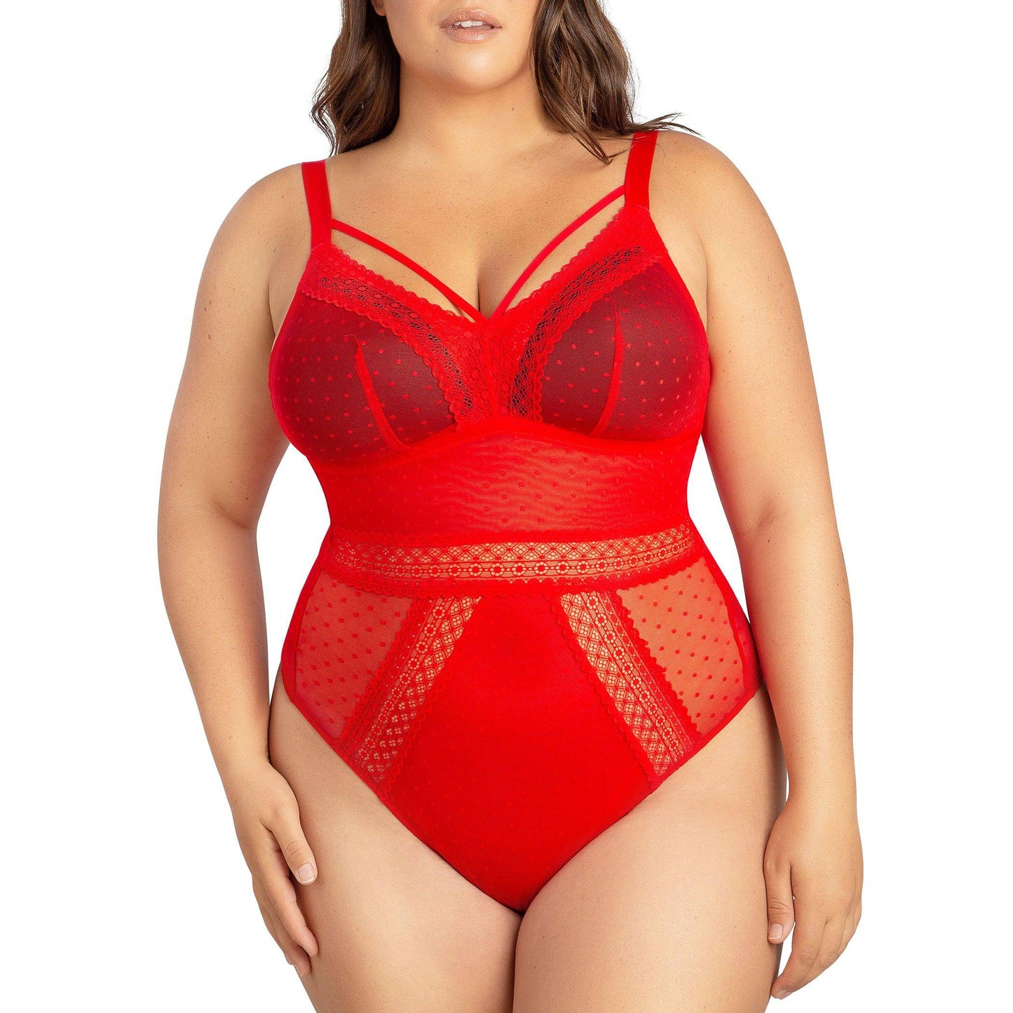 Mia Dot P6017 Women's Sexy Wire-free Bodysuit Lingerie - Racing Red
