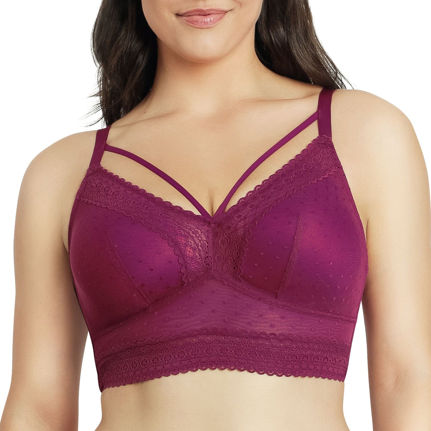 Mia Dot P6011 Women's Full Busted Lightly Padded Wire Free Bra - Blackberry