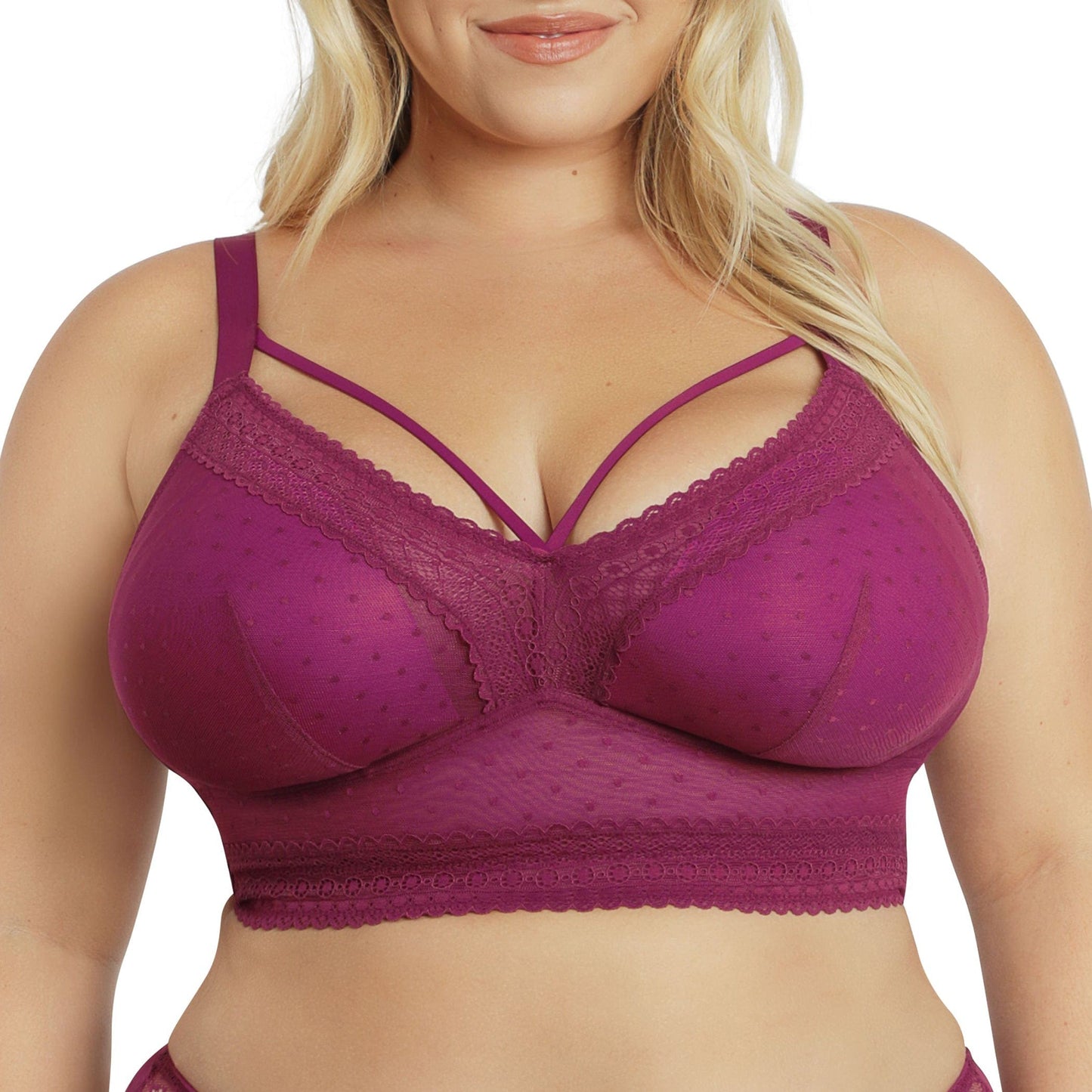Mia Dot P6011 Women's Full Busted Lightly Padded Wire Free Bra - Blackberry
