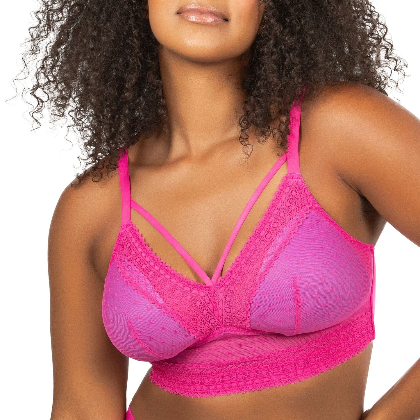 Mia Dot P6011 Women's Full Busted Lightly Padded Wire Free Bra - Bright pink