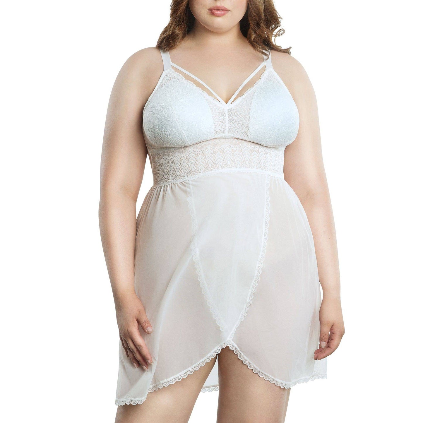 Mia Lace P5959 Women's Lingerie Wire-Free Chemise - Pearl White