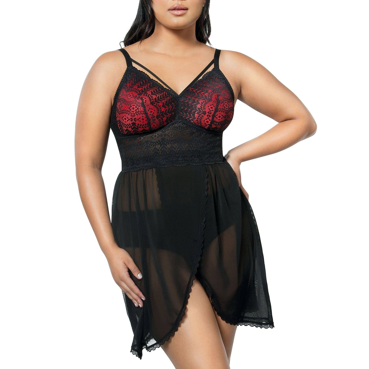 Mia Lace P5959 Women's Lingerie Wire-Free Chemise - Black