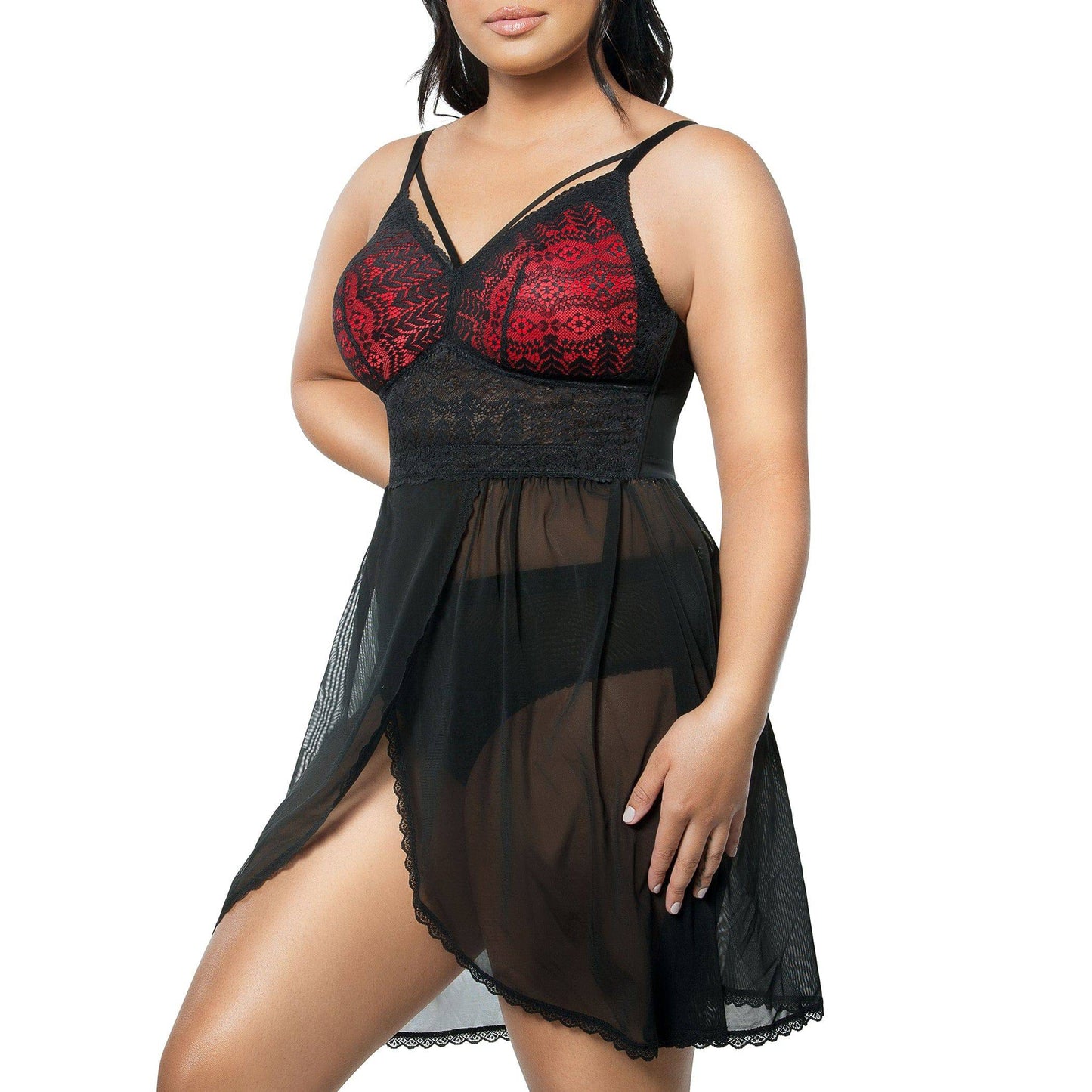 Mia Lace P5959 Women's Lingerie Wire-Free Chemise - Black