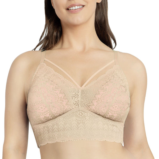 Mia Lace P5951 Women's Full Busted Lightly Padded Wire Free Bra - Bare