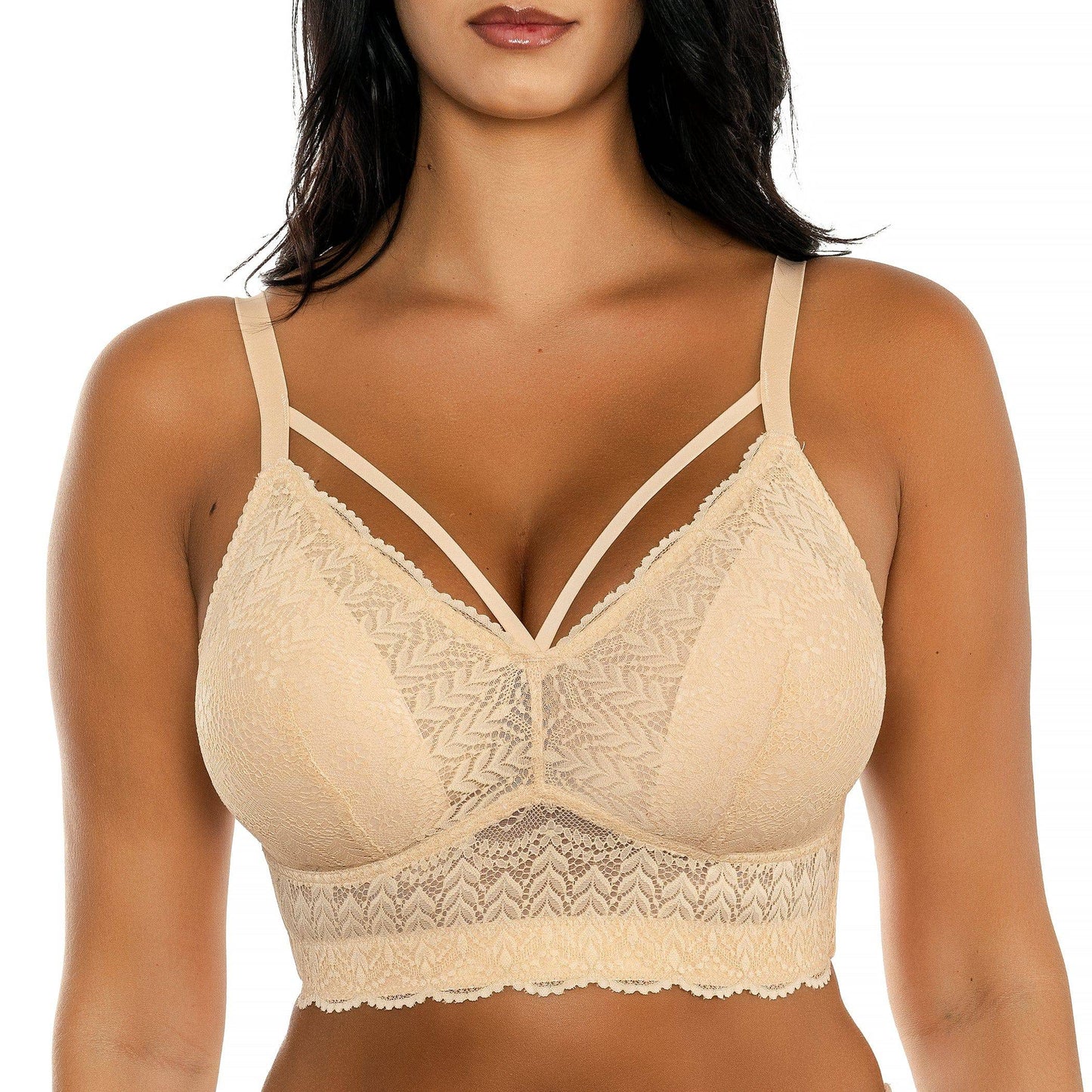 Mia Lace P5951 Women's Full Busted Lightly Padded Wire Free Bra - Bare