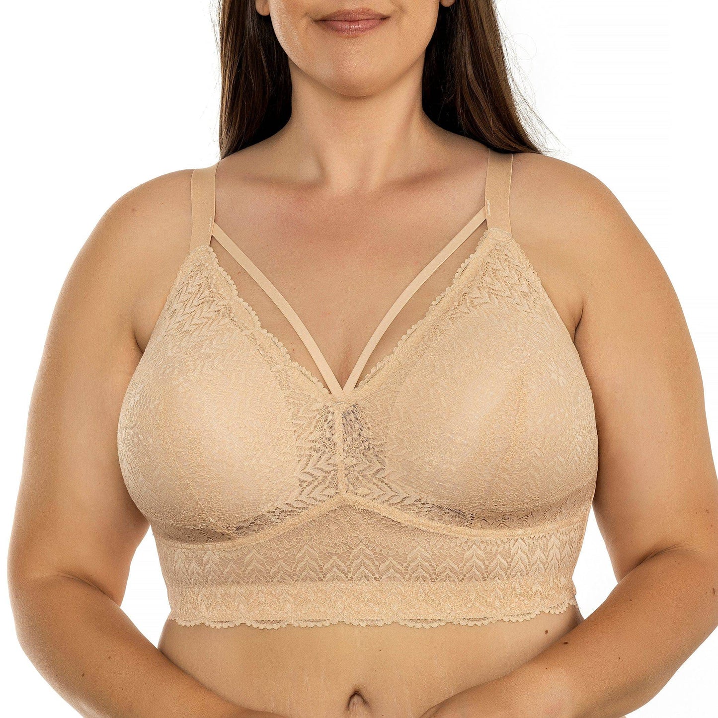 Mia Lace P5951 Women's Full Busted Lightly Padded Wire Free Bra - Bare
