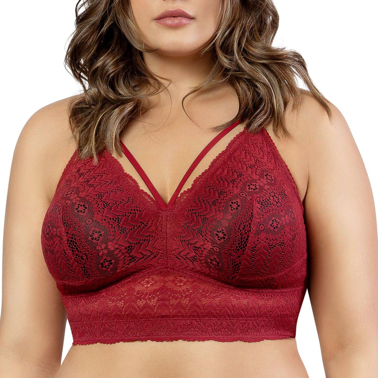 Mia Lace P5951 Women's Full Busted Lightly Padded Wire Free Bra - Rio Red