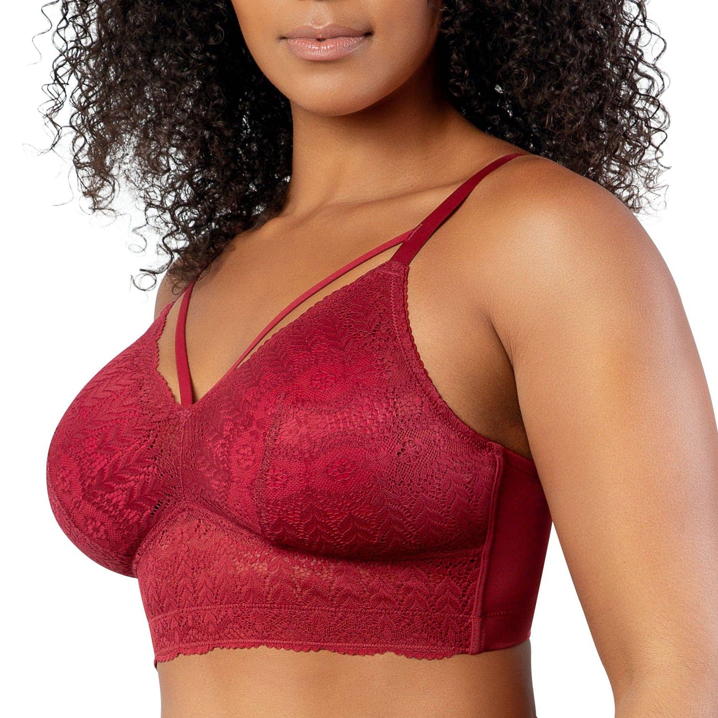 Mia Lace P5951 Women's Full Busted Lightly Padded Wire Free Bra - Rio Red