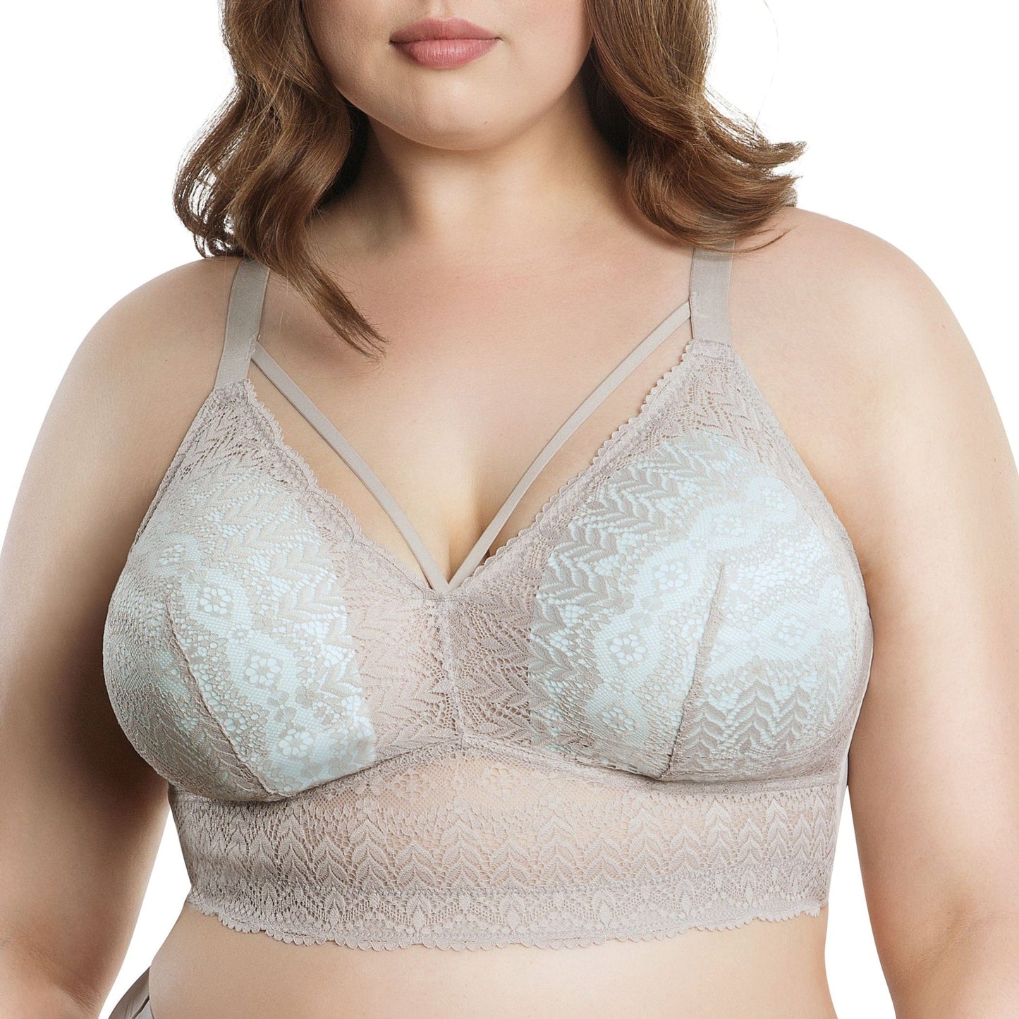 Mia Lace P5951 Women's Full Busted Lightly Padded Wire Free Bra - Sandstone