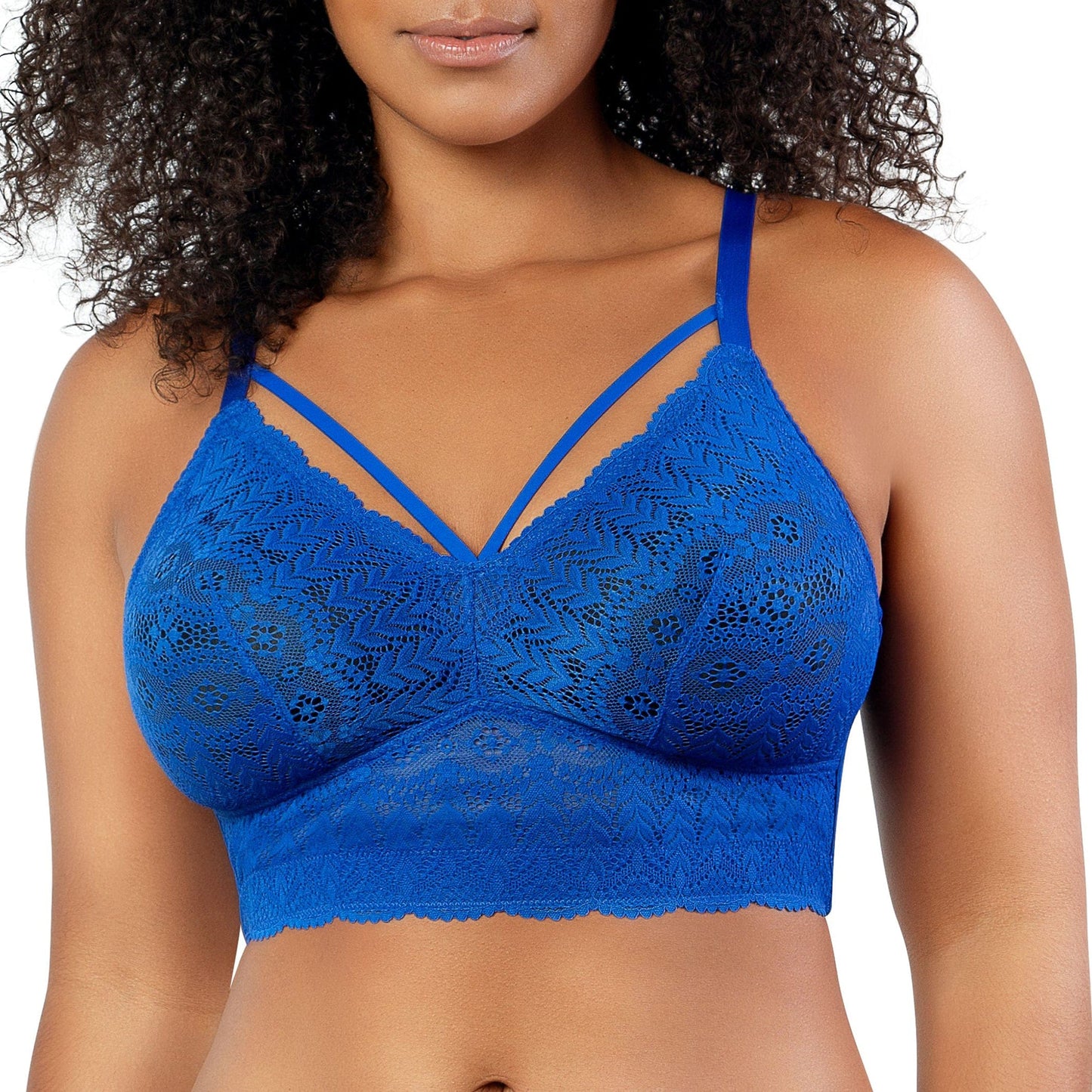 Mia Lace P5951 Women's Full Busted Lightly Padded Wire Free Bra - Sapphire