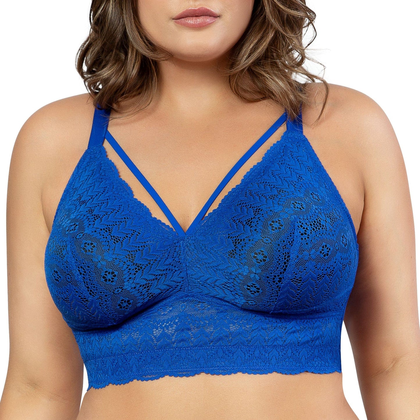 Mia Lace P5951 Women's Full Busted Lightly Padded Wire Free Bra - Sapphire