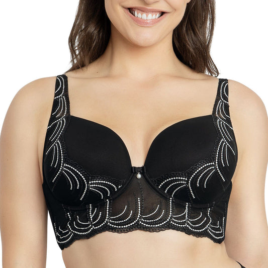 Pearl P6091 Women's Longline Plunge Full Busted Bra  - Black