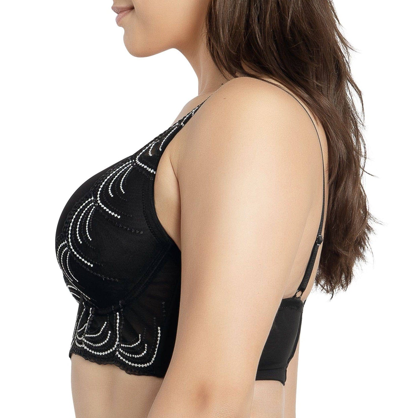Pearl P6091 Women's Longline Plunge Full Busted Bra  - Black