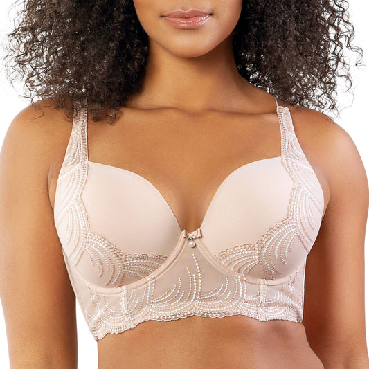 Pearl P6091 Women's Longline Plunge Full Busted Bra  - Cameo Rose