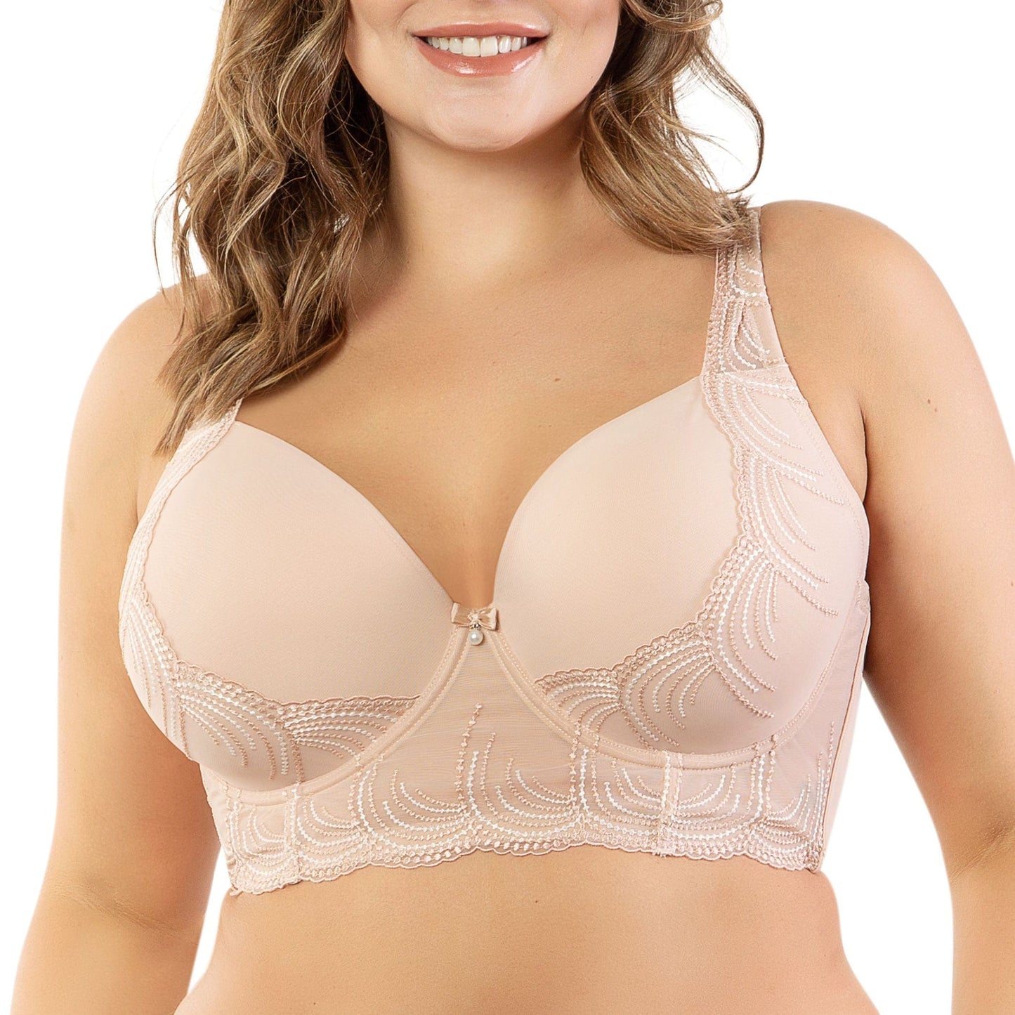 Pearl P6091 Women's Longline Plunge Full Busted Bra  - Cameo Rose