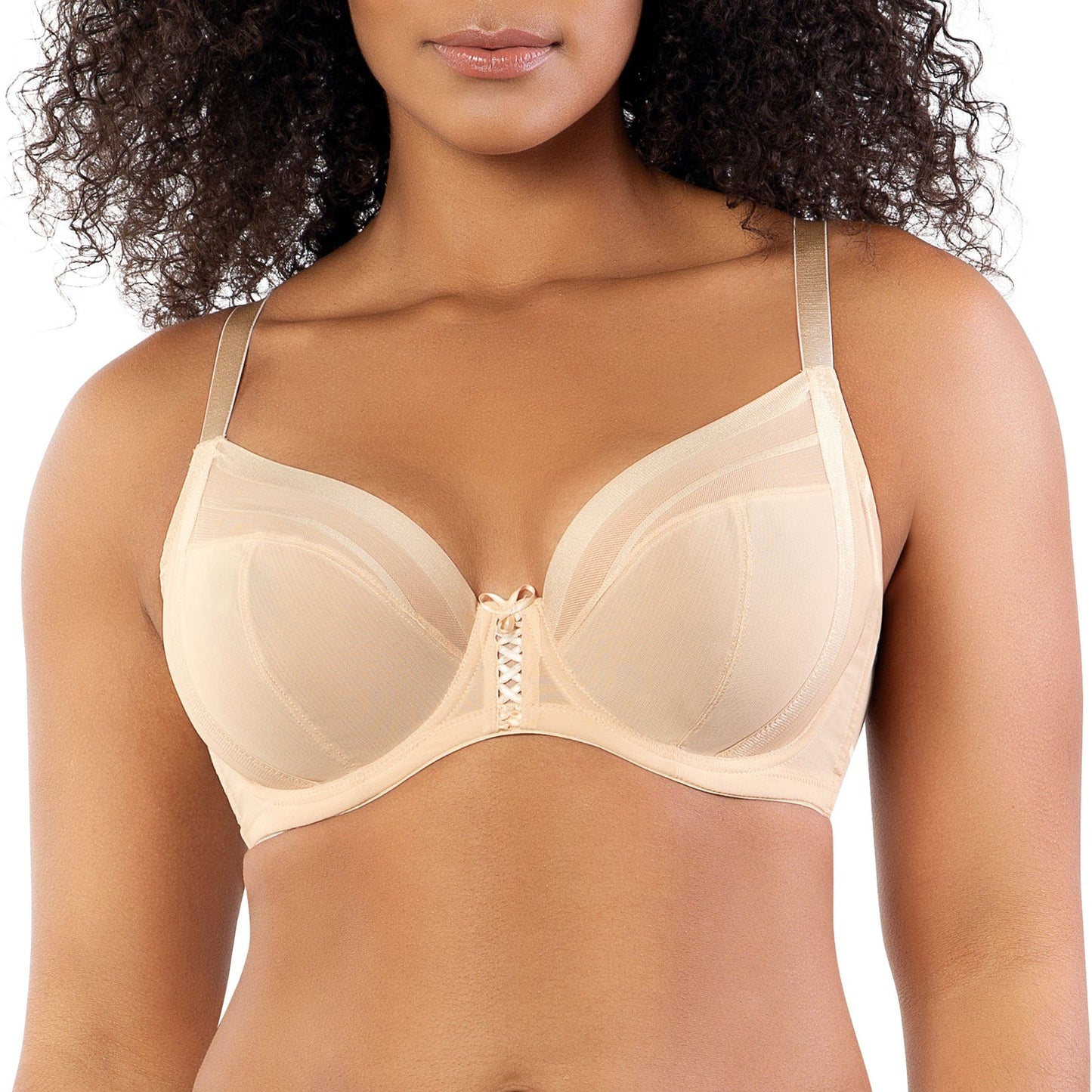Shea P6062 Women's Full Bust Mesh Plunge Unlined Wired Bra - Bare