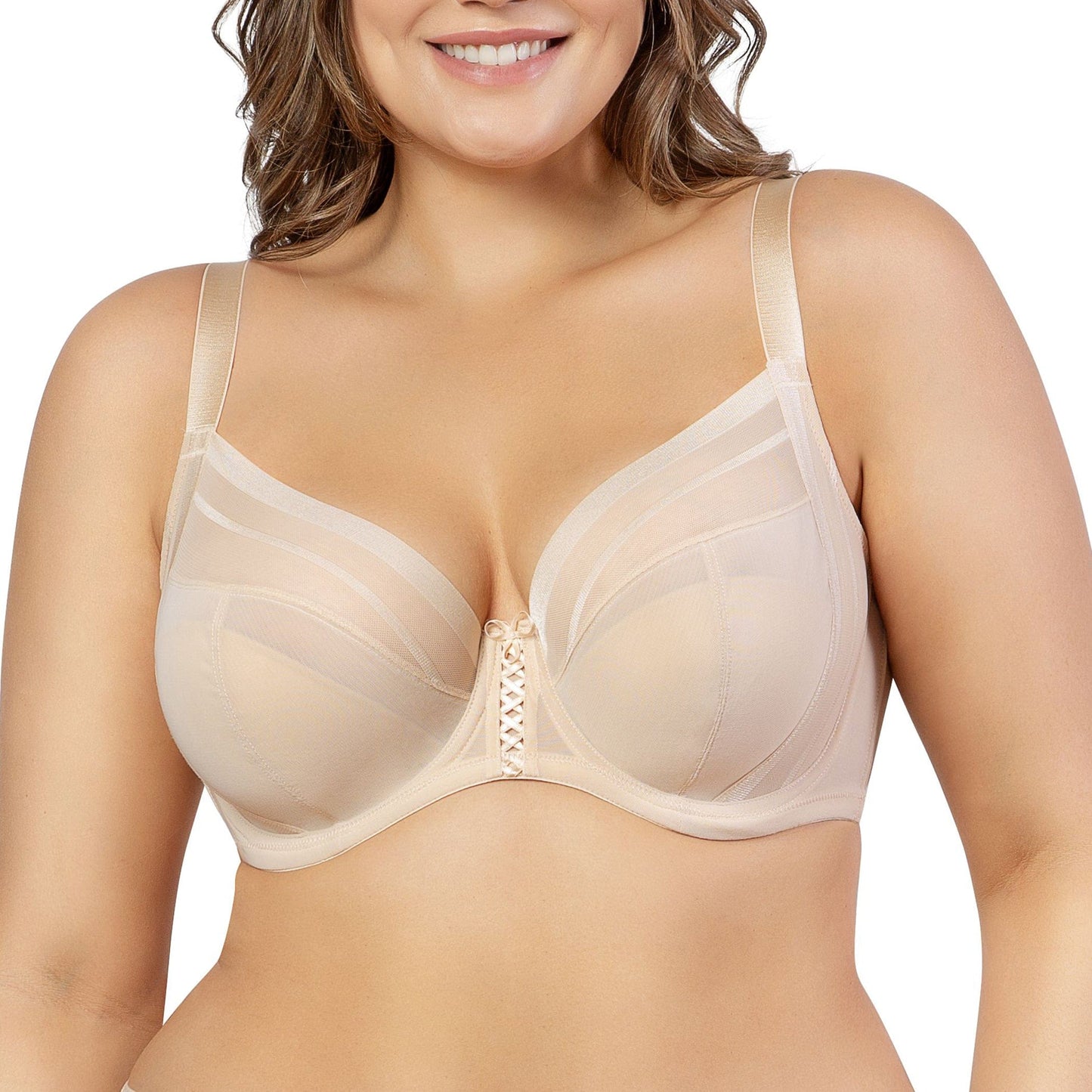 Shea P6062 Women's Full Bust Mesh Plunge Unlined Wired Bra - Bare