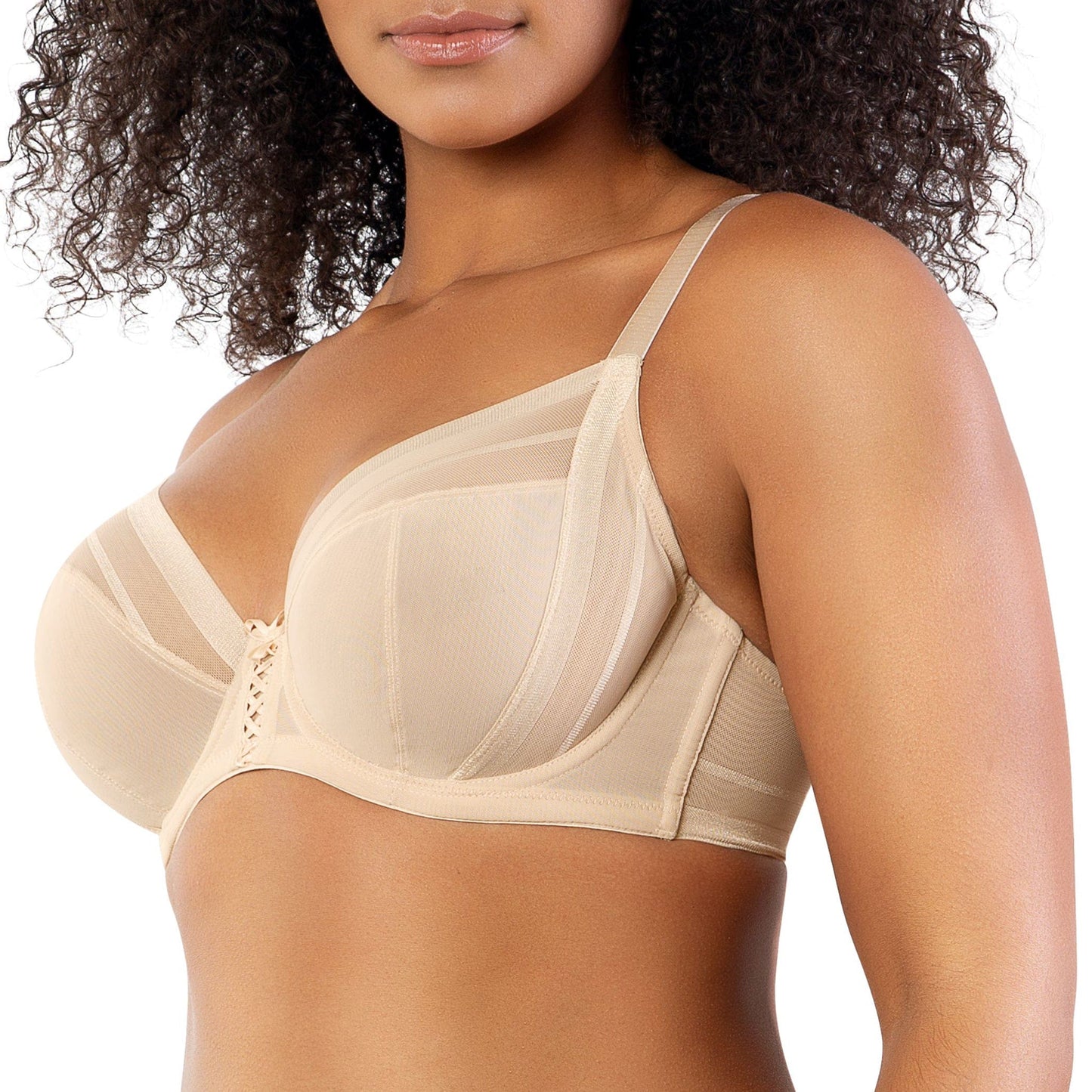 Shea P6062 Women's Full Bust Mesh Plunge Unlined Wired Bra - Bare