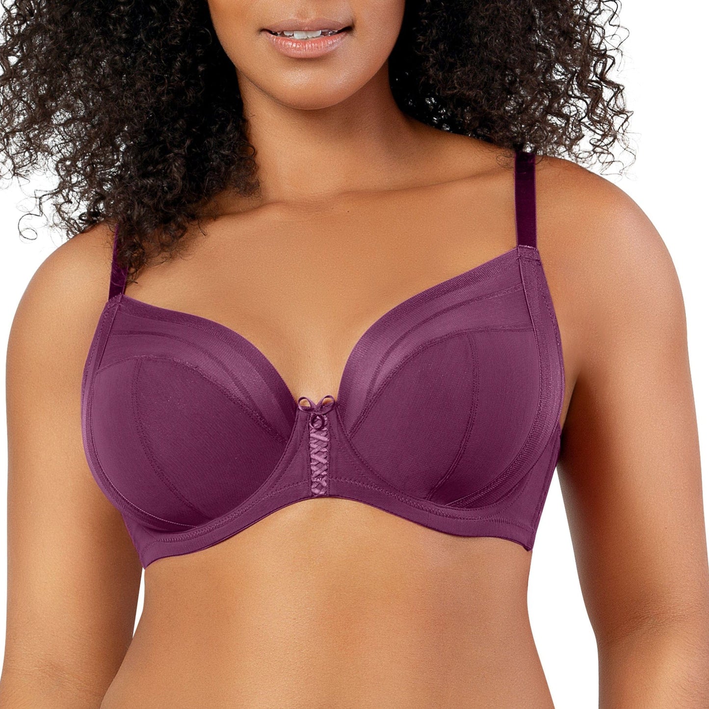 Shea P6062 Women's Full Bust Mesh Plunge Unlined Wired Bra - Blackberry