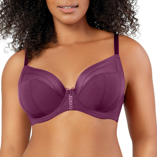 Shea P6062 Women's Full Bust Mesh Plunge Unlined Wired Bra - Blackberry