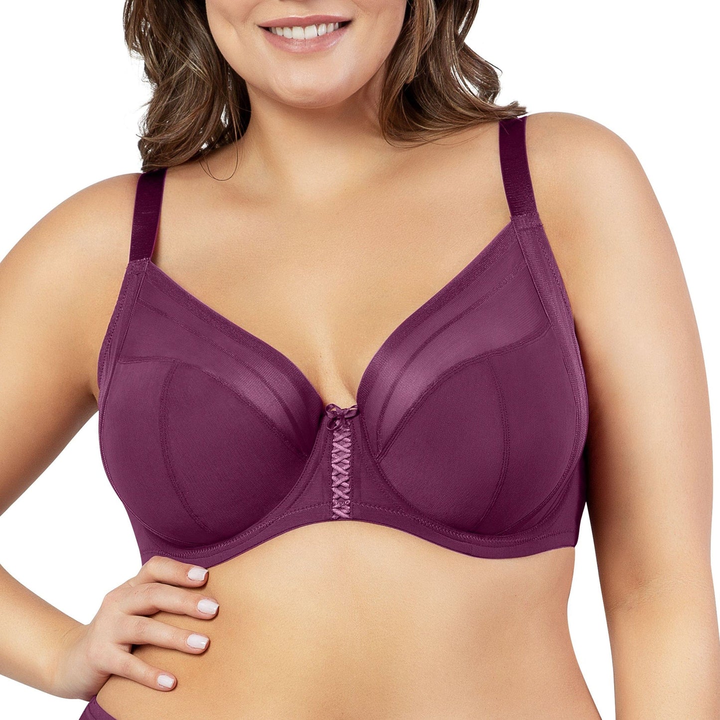 Shea P6062 Women's Full Bust Mesh Plunge Unlined Wired Bra - Blackberry