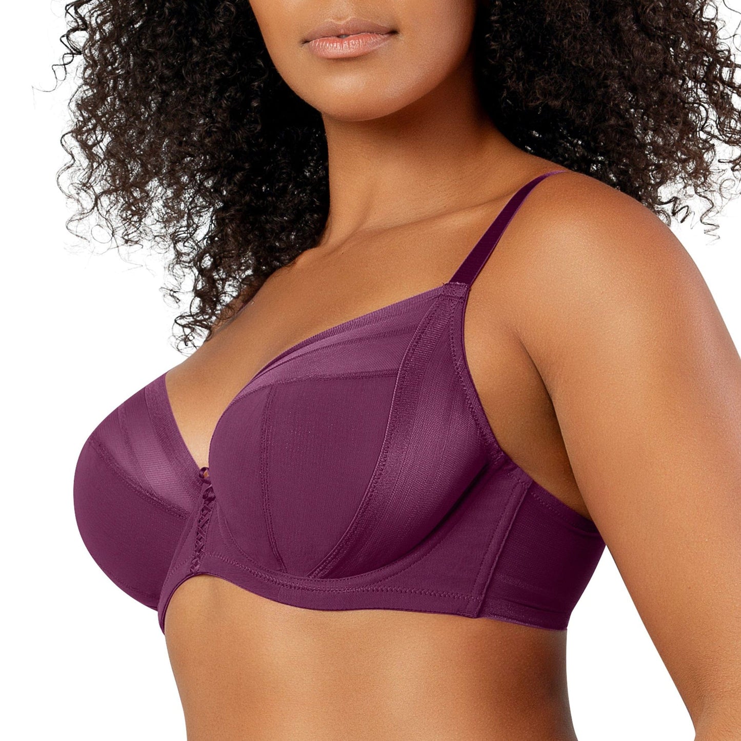 Shea P6062 Women's Full Bust Mesh Plunge Unlined Wired Bra - Blackberry