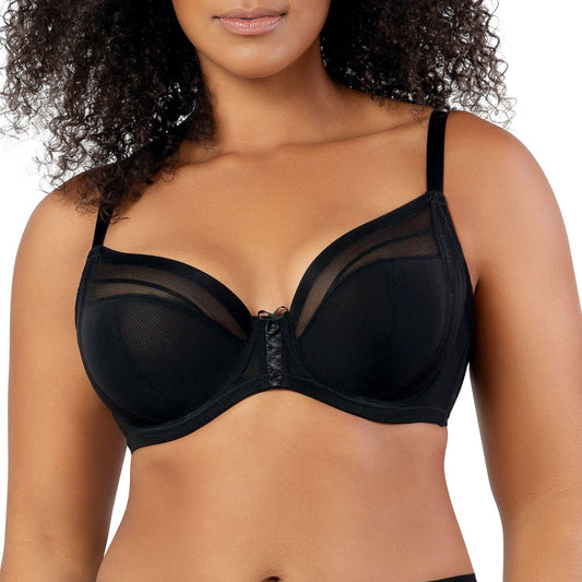 Shea P6062 Women's Full Bust Mesh Plunge Unlined Wired Bra - Black