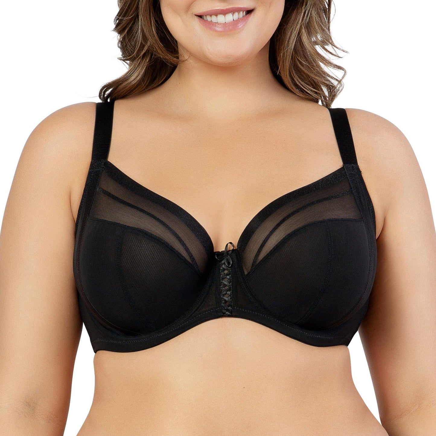 Shea P6062 Women's Full Bust Mesh Plunge Unlined Wired Bra - Black