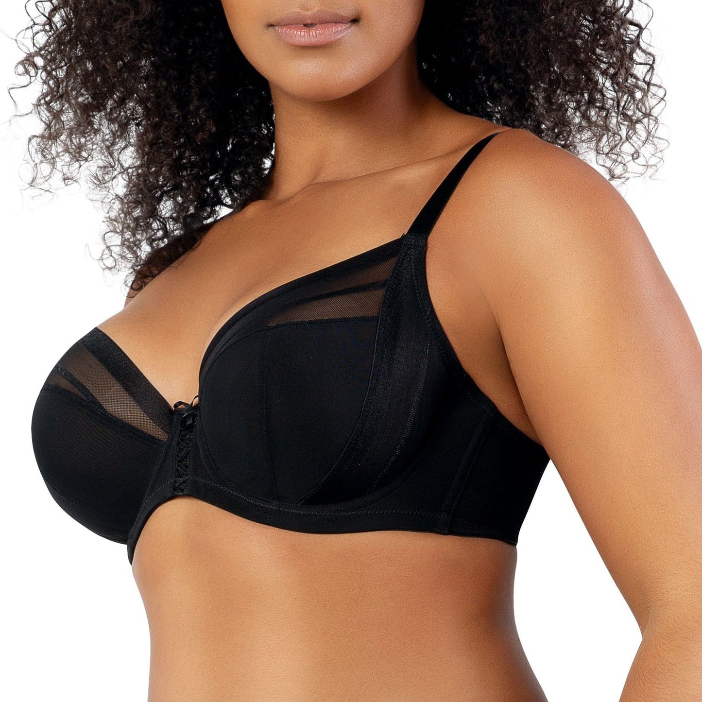 Shea P6062 Women's Full Bust Mesh Plunge Unlined Wired Bra - Black