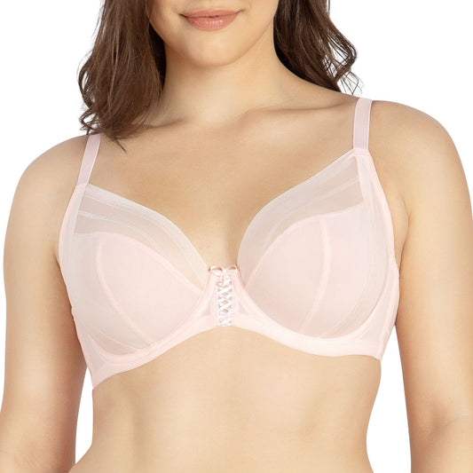 Shea P6062 Women's Full Bust Mesh Plunge Unlined Wired Bra - Petal Pink
