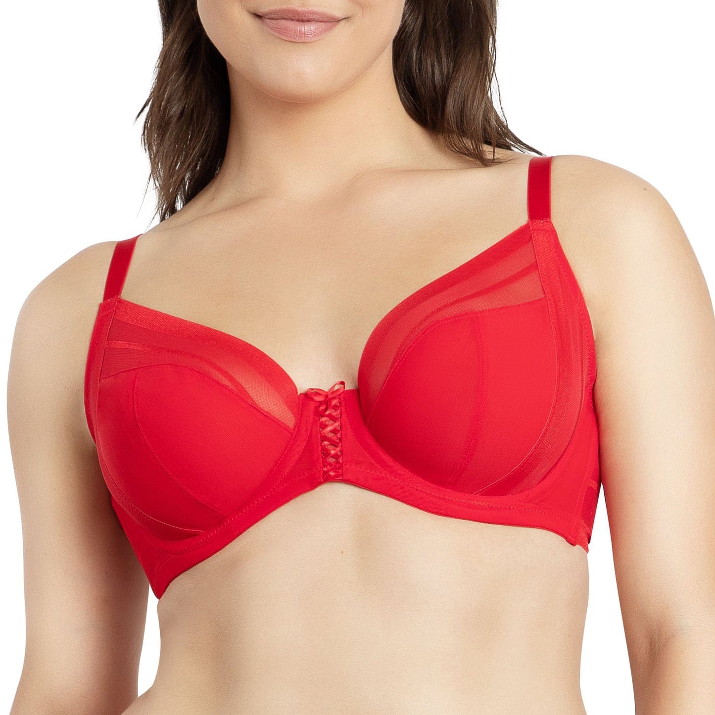 Shea P6062 Women's Full Bust Mesh Plunge Unlined Wired Bra - Racing Red
