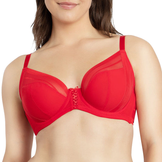 Shea P6062 Women's Full Bust Mesh Plunge Unlined Wired Bra - Racing Red