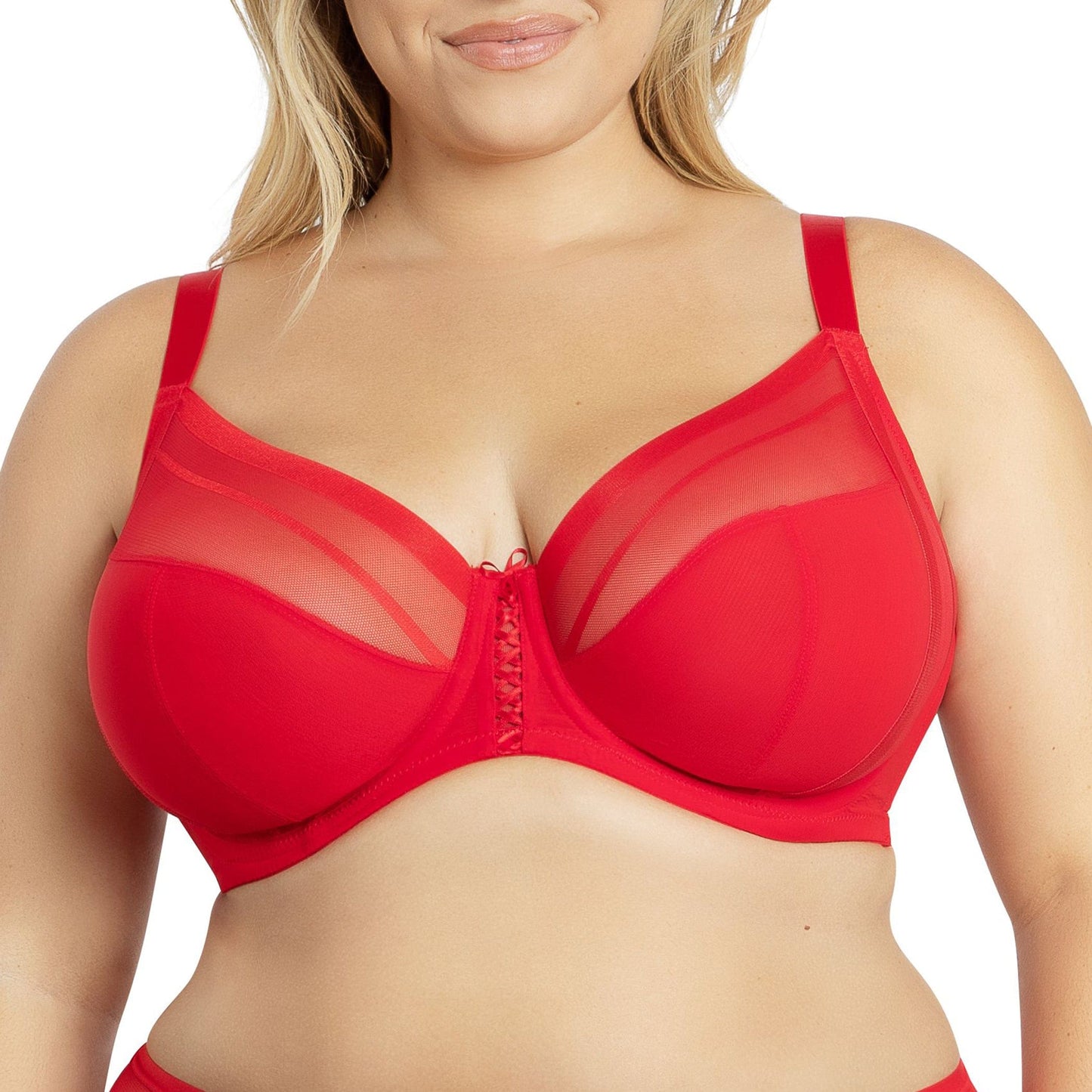 Shea P6062 Women's Full Bust Mesh Plunge Unlined Wired Bra - Racing Red