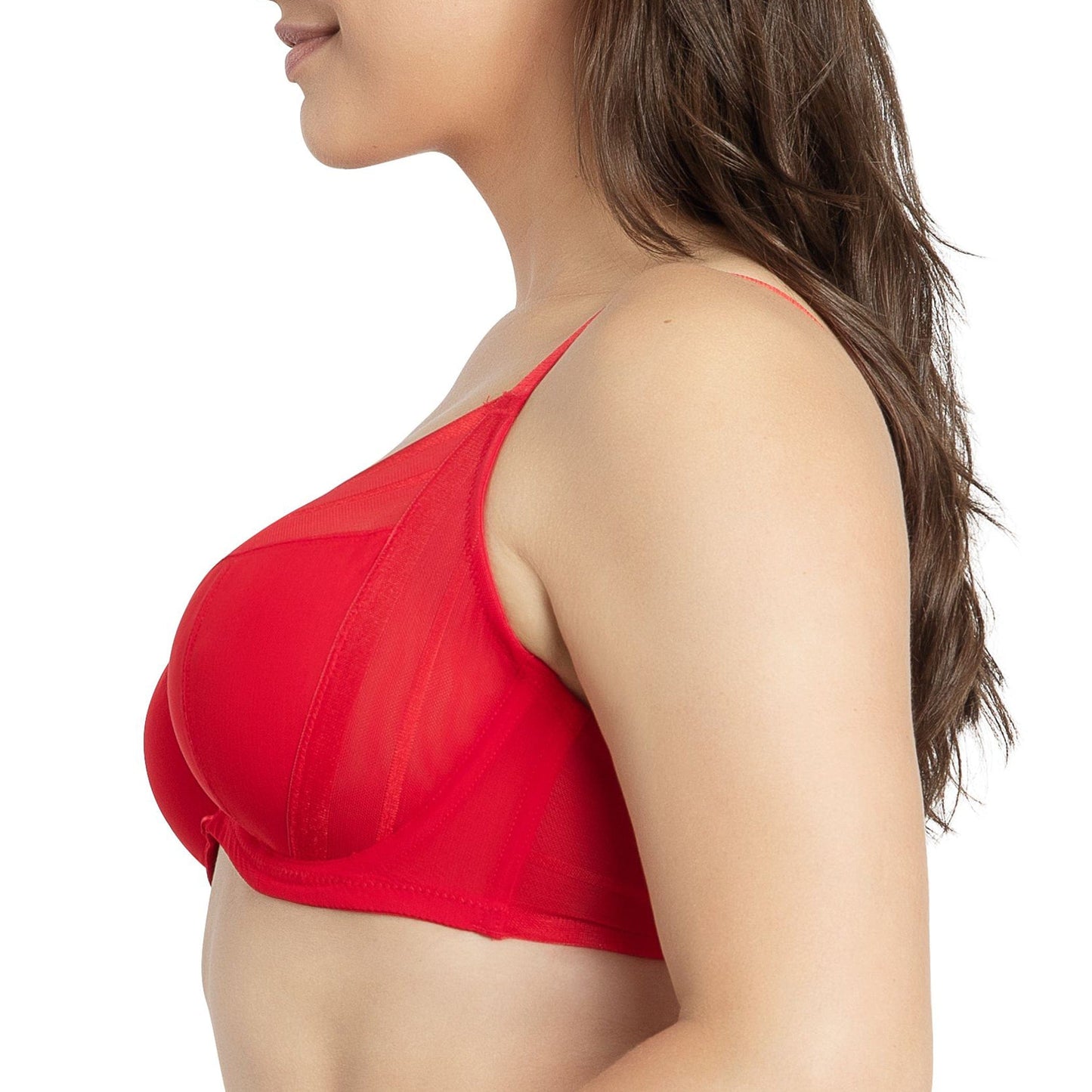 Shea P6062 Women's Full Bust Mesh Plunge Unlined Wired Bra - Racing Red