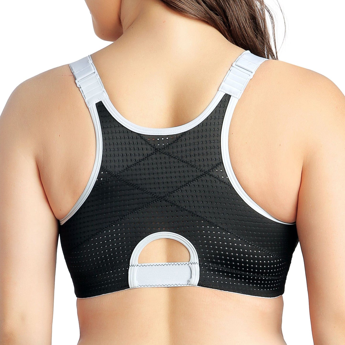 Wave P6052 Women's Wire-Free Front Closure Sports Bra - Black